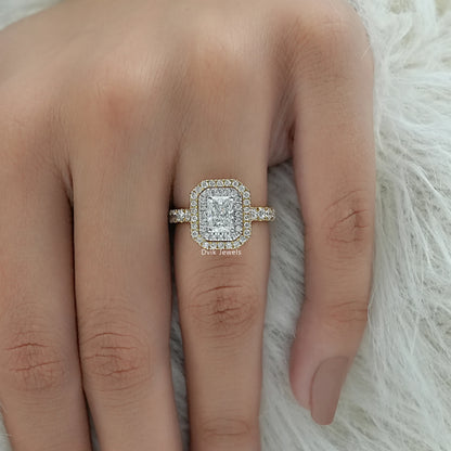 Radiant Cut Lab Diamond Double Halo Engagement Ring Ring