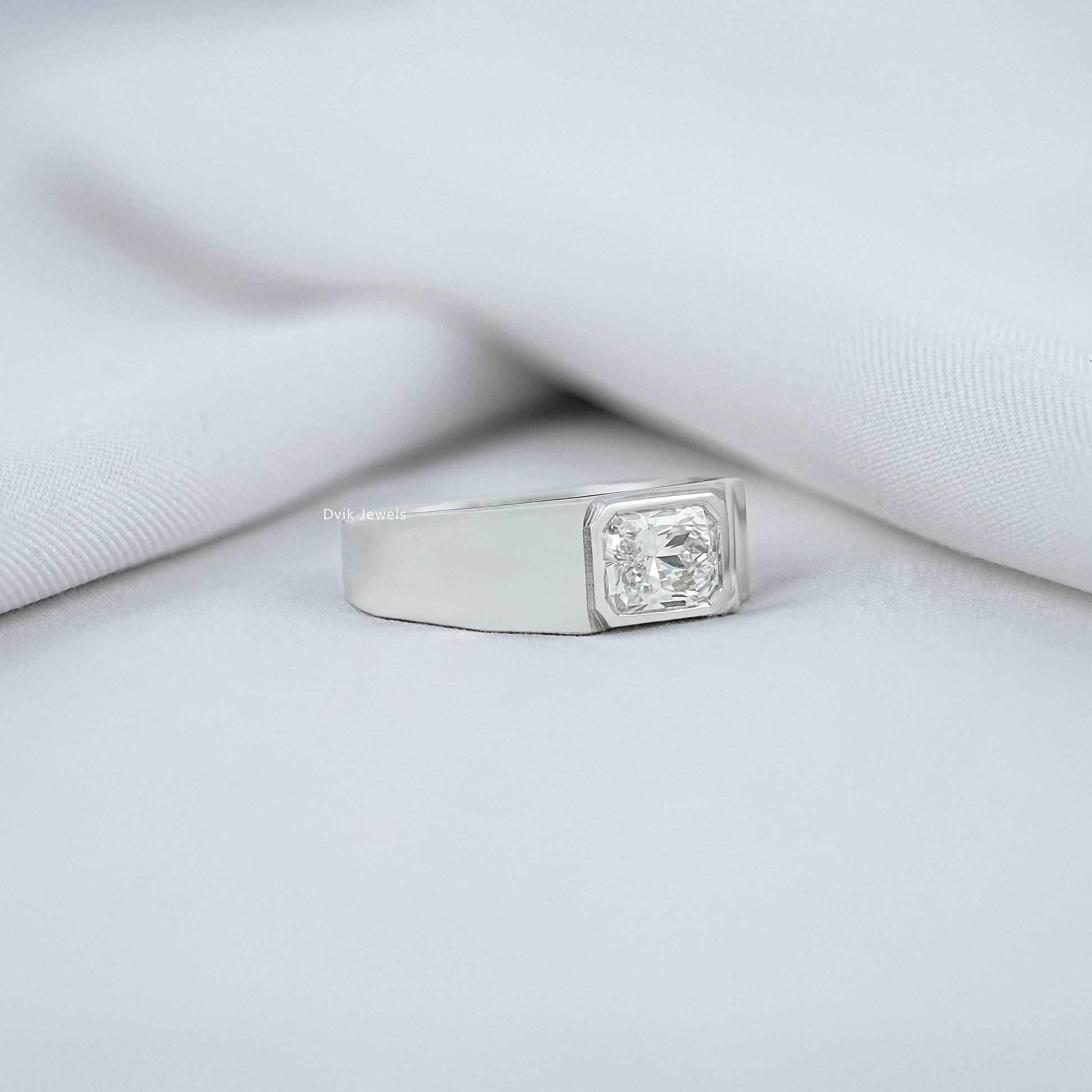 Bezel Set Radiant Cut Lab Diamond Men's Ring Band