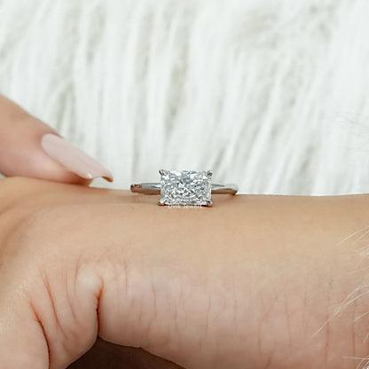 East West Radiant Cut Solitaire Engagement Ring Ring