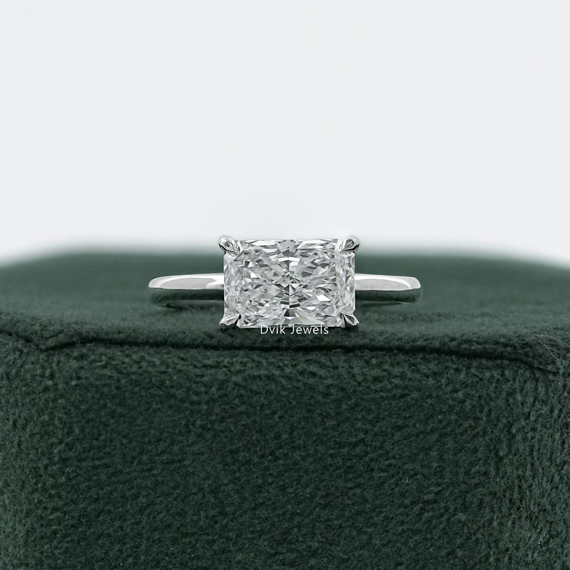 East West Radiant Cut Solitaire Engagement Ring Ring