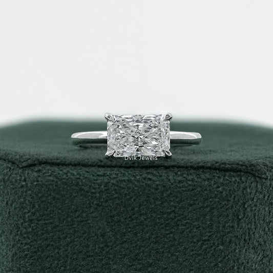 East West Radiant Cut Solitaire Engagement Ring Ring