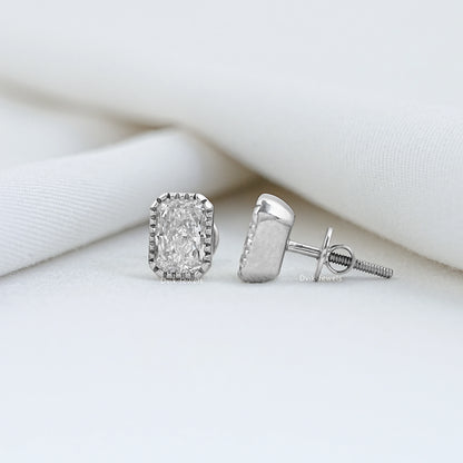 Milgrain Radiant Cut Lab Diamond Stud Earrings