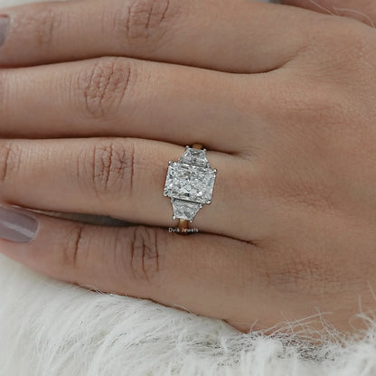Radiant Cut Lab Diamond Trapezoid Three Stone Ring