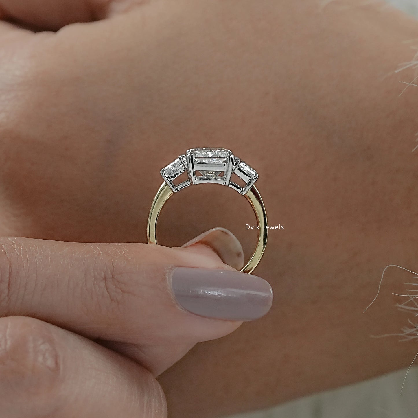 Radiant Cut Lab Diamond Trapezoid Three Stone Ring