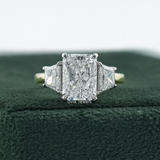Radiant Cut Lab Diamond Trapezoid Three Stone Ring