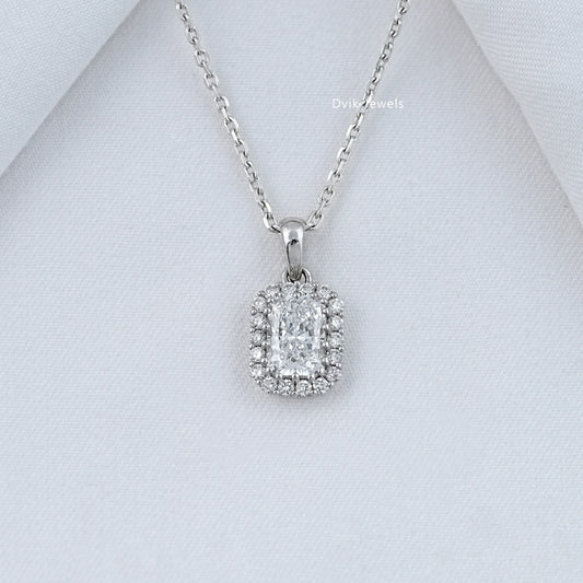 Radiant Cut Halo Diamond Pendant