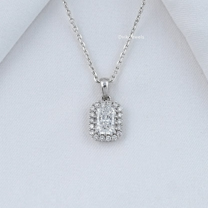 Radiant Cut Halo Diamond Pendant