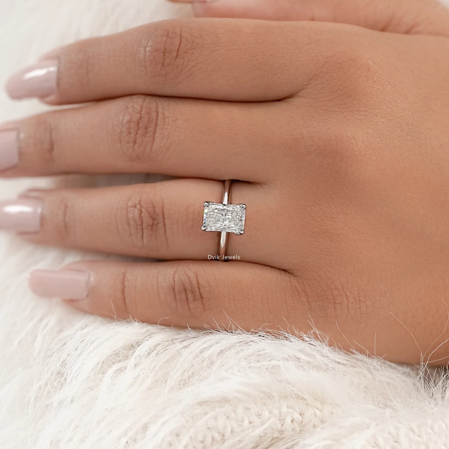 Radiant Cut Tulip Basket Hidden Halo Ring