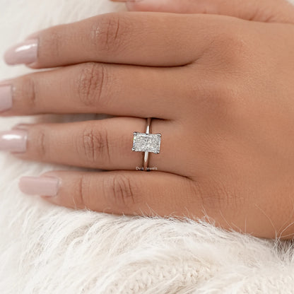 Radiant Cut Tulip Basket Hidden Halo Ring