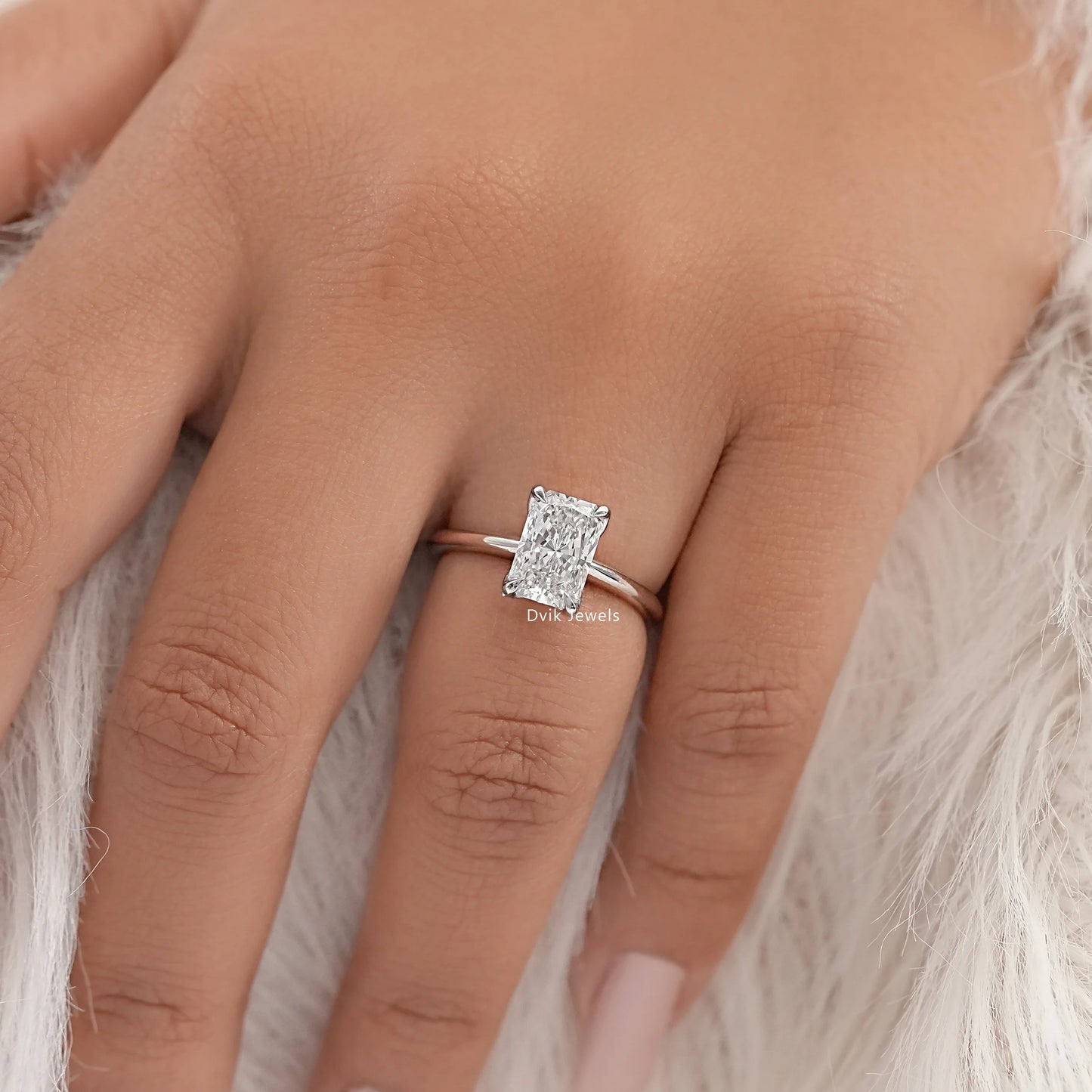 Radiant Cut Tulip Basket Hidden Halo Ring