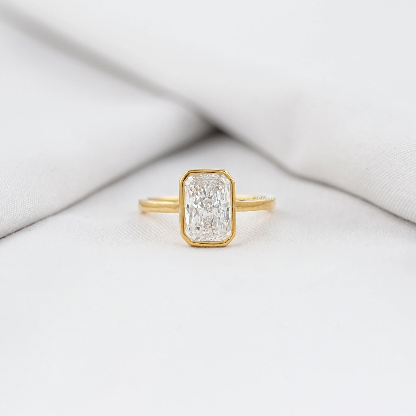 Radiant Lab Diamond Bezel Set Engagement Ring
