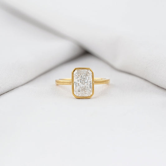 Radiant Lab Diamond Bezel Set Engagement Ring