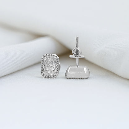 Milgrain Radiant Cut Lab Diamond Stud Earrings