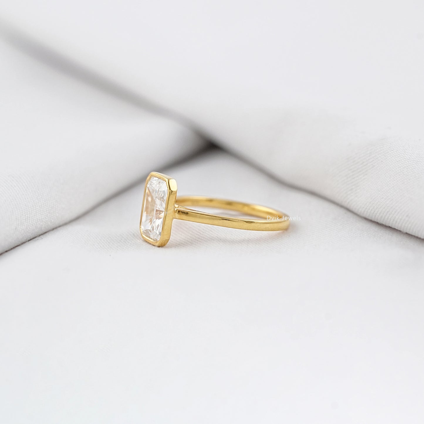 Radiant Lab Diamond Bezel Set Engagement Ring