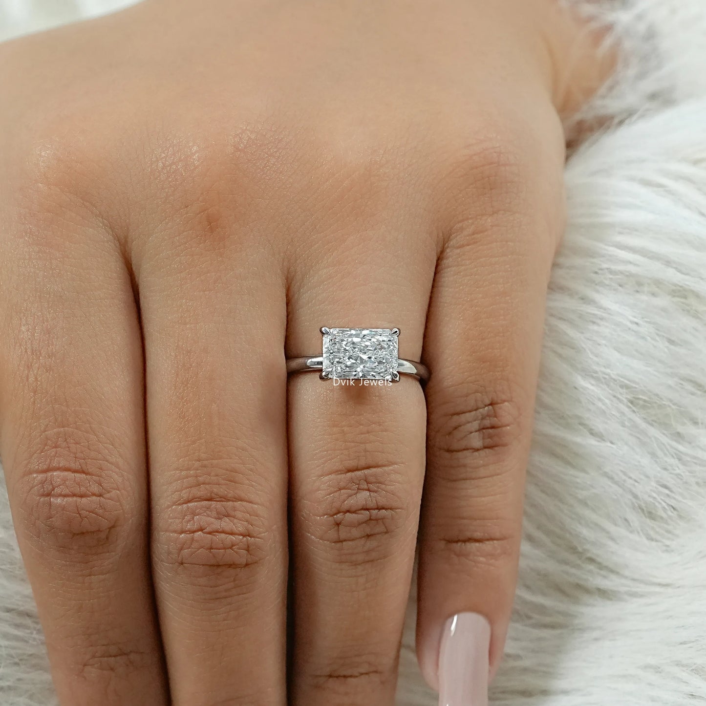 East West Radiant Cut Solitaire Engagement Ring Ring