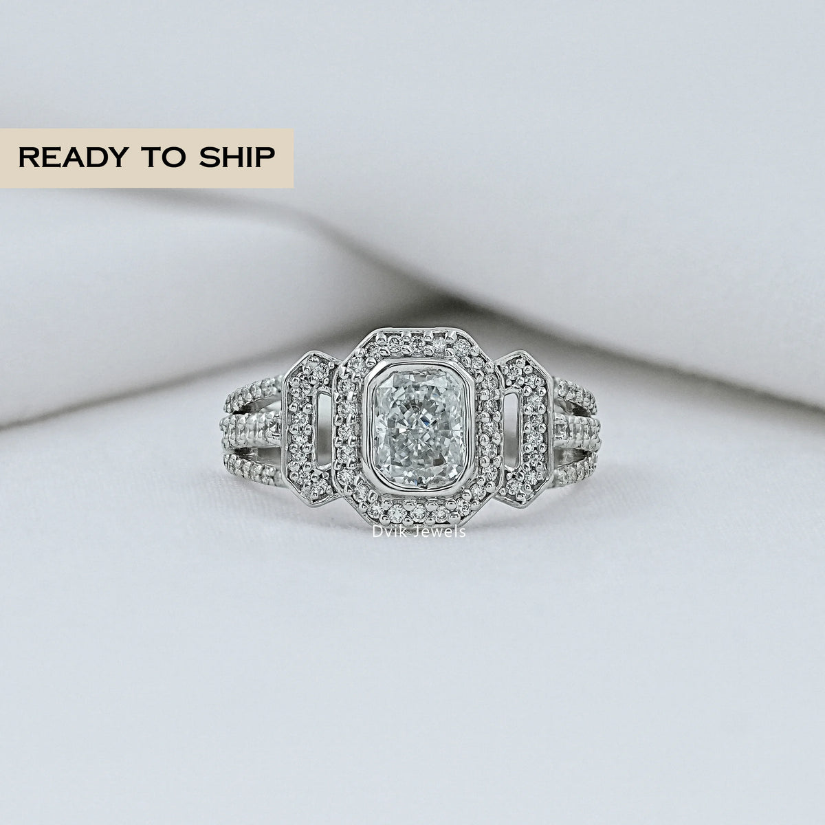 Radiant Lab Cluster Diamond Engagement Ring