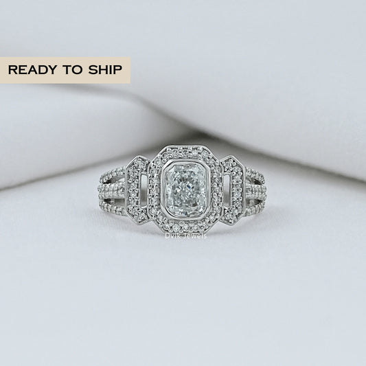 Radiant Lab Cluster Diamond Engagement Ring