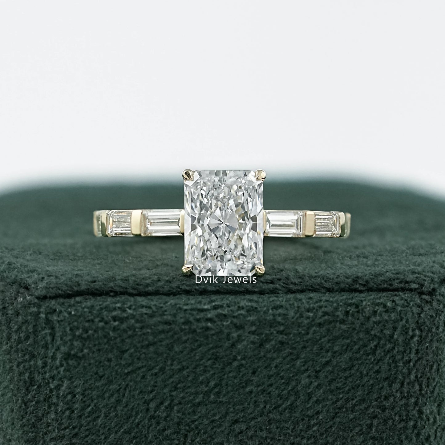 Radiant Cut Lab Diamond Accent Ring with Hidden Halo Ring