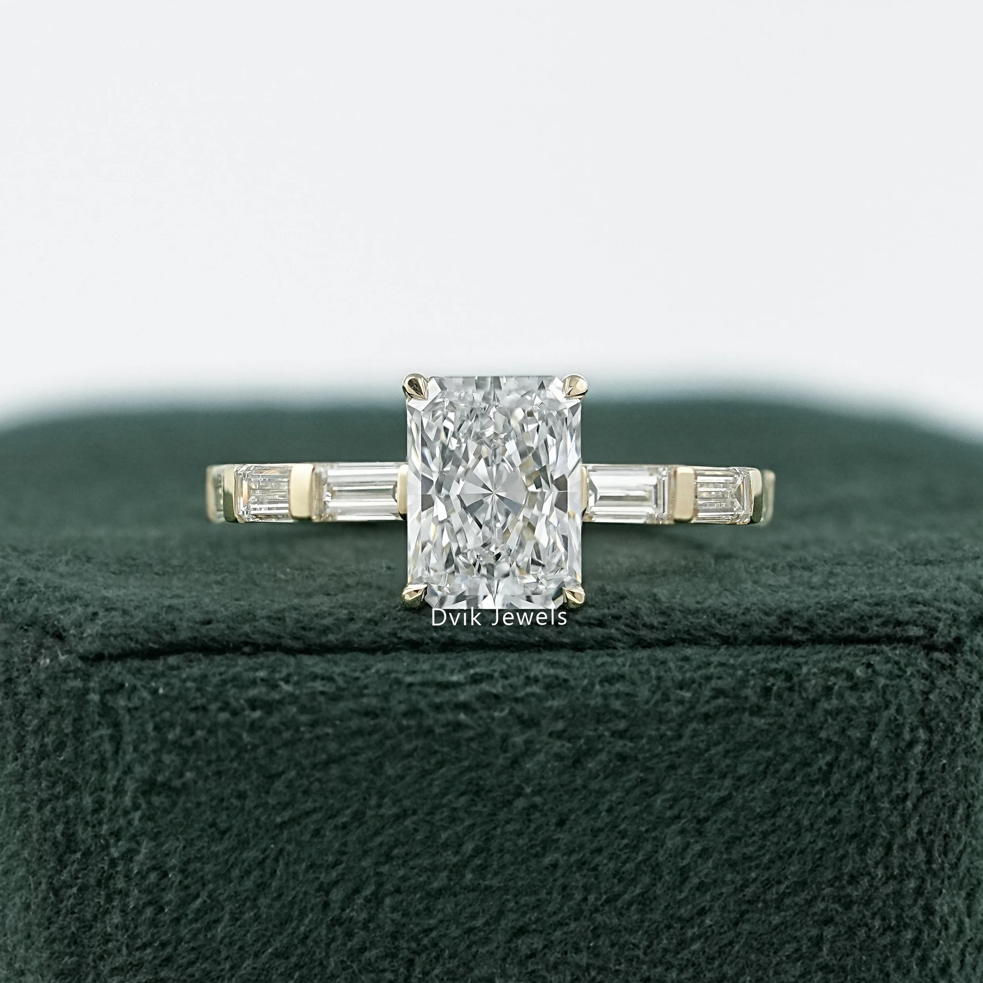 Radiant Cut Lab Diamond Accent Ring with Hidden Halo Ring