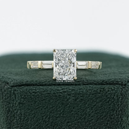 Radiant Cut Lab Diamond Accent Ring with Hidden Halo Ring