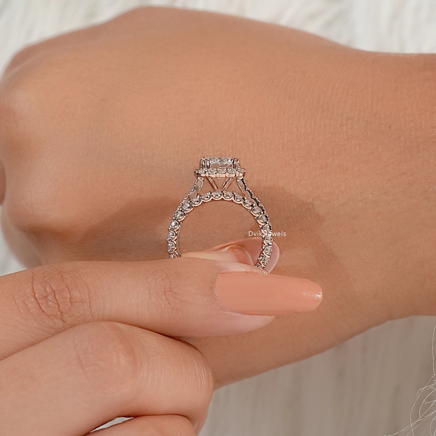 Radiant Cut Lab Diamond Halo Bridal Ring Set with Double Band Bridal Ring Set