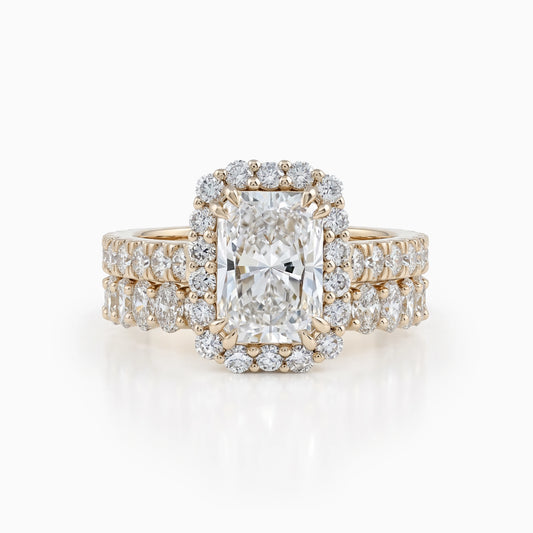 Radiant Cut Lab Diamond Halo Bridal Ring Set with Double Band Bridal Ring Set