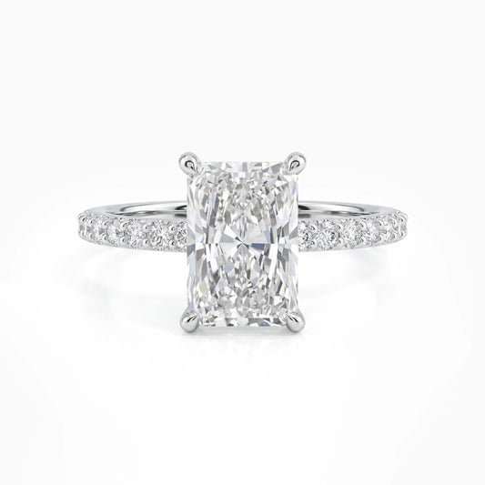 Radiant Cut Lab Diamond Hidden Halo Solitaire Accent Ring Ring
