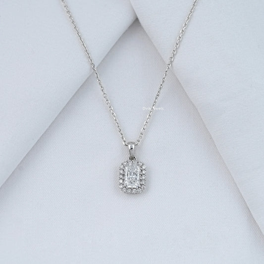 Radiant Cut Halo Diamond Pendant
