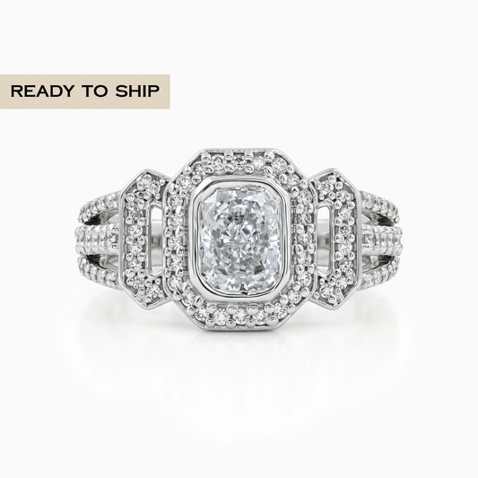 Radiant Lab Cluster Diamond Engagement Ring