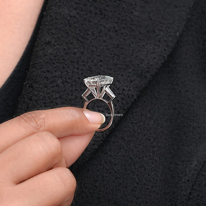 Emerald Cut Lab Diamond Three Stone Engagement Ring