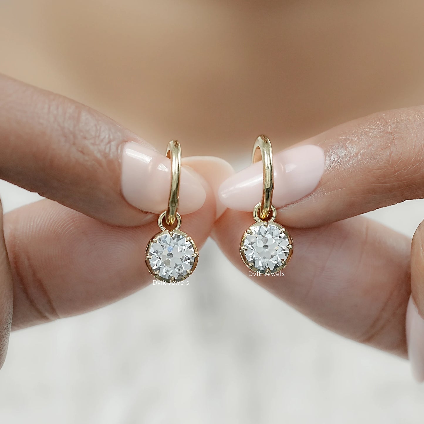 OEC Round Cut Lab Diamond Dangle Drop Earrings