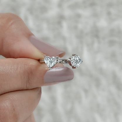 Heart and Round Cut Lab Diamond Toi Moi Engagement Ring