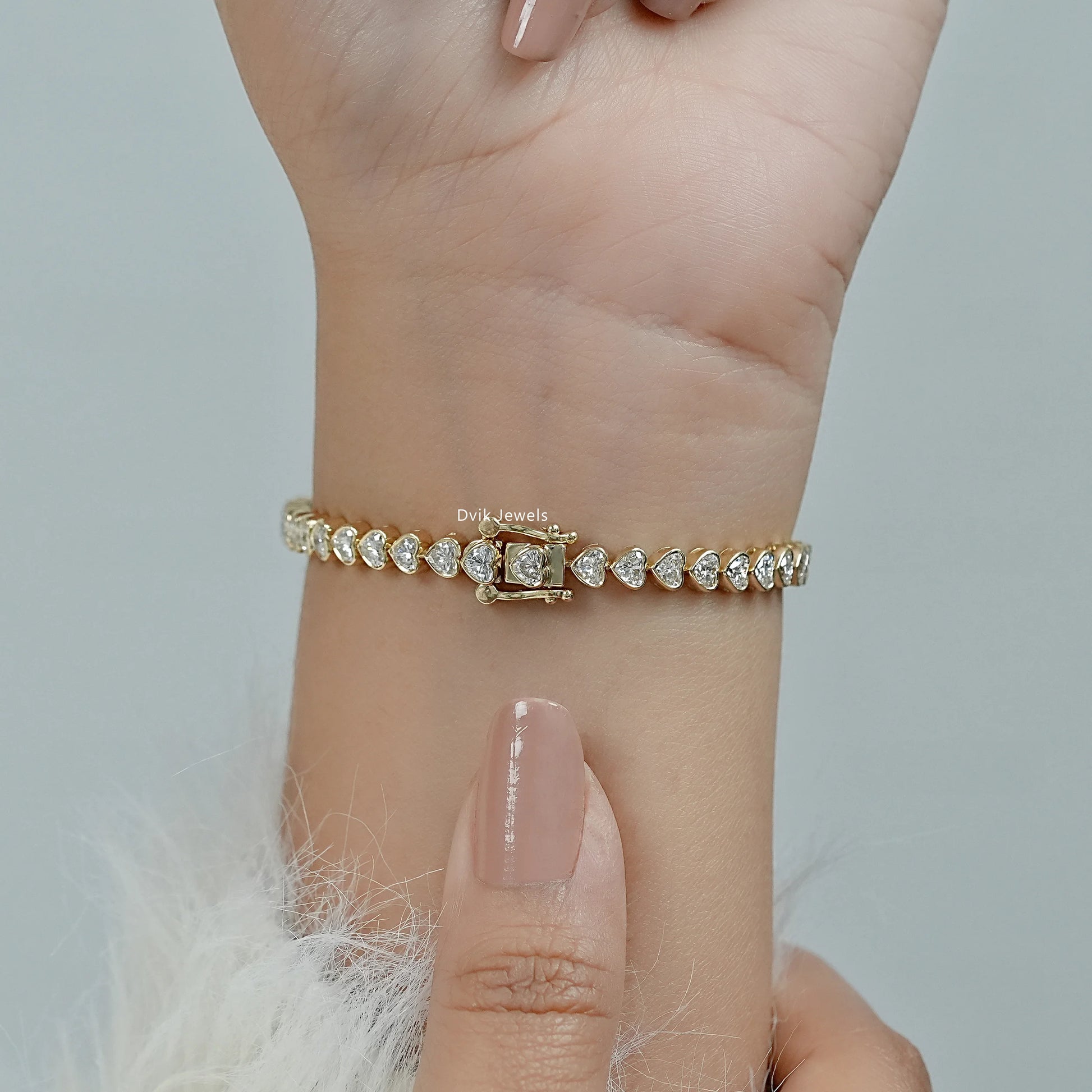 Bezel Set Heart Cut Lab Diamond Tennis Bracelet Bracelet