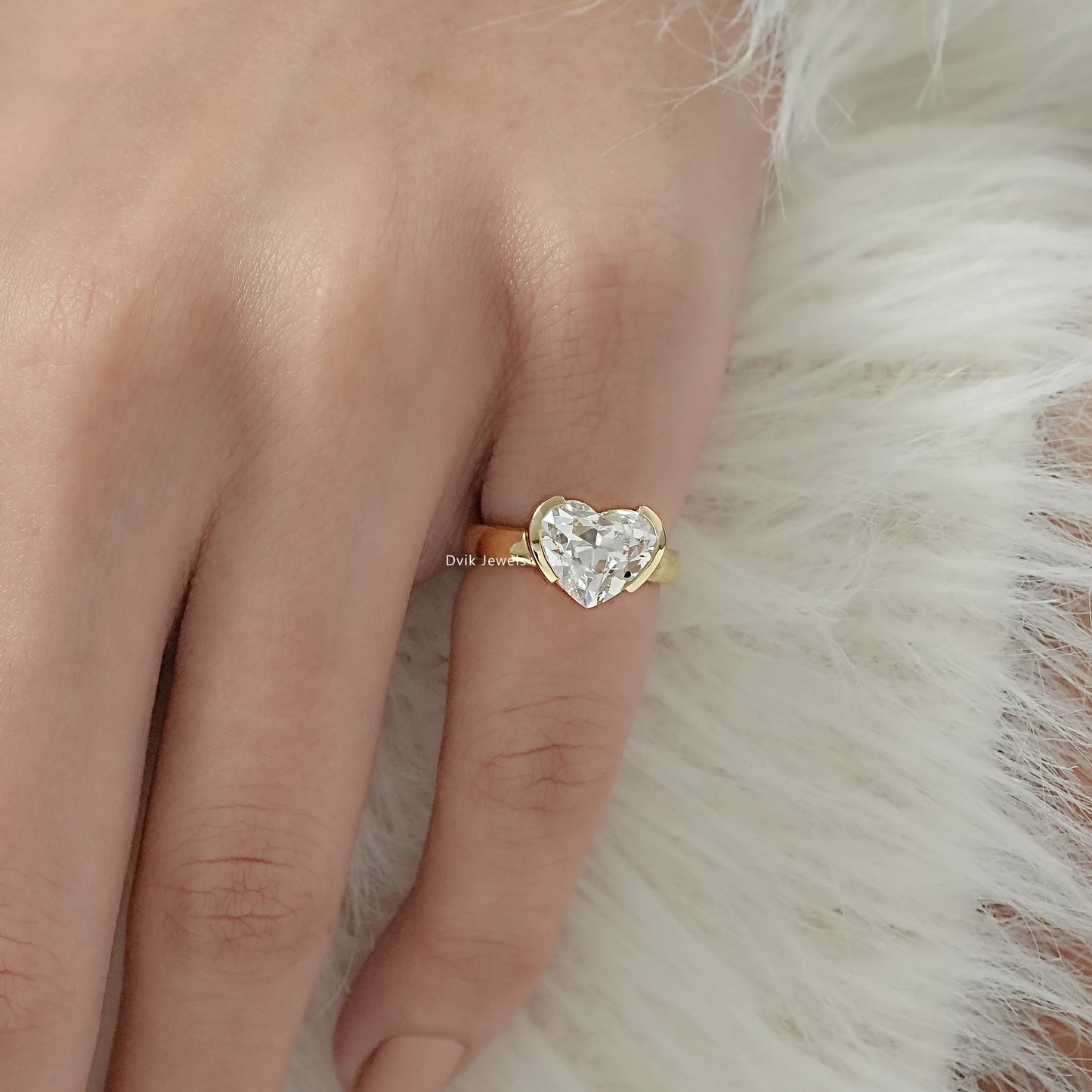 Heart Cut Half Bezel Set Lab Diamond Solitaire Ring