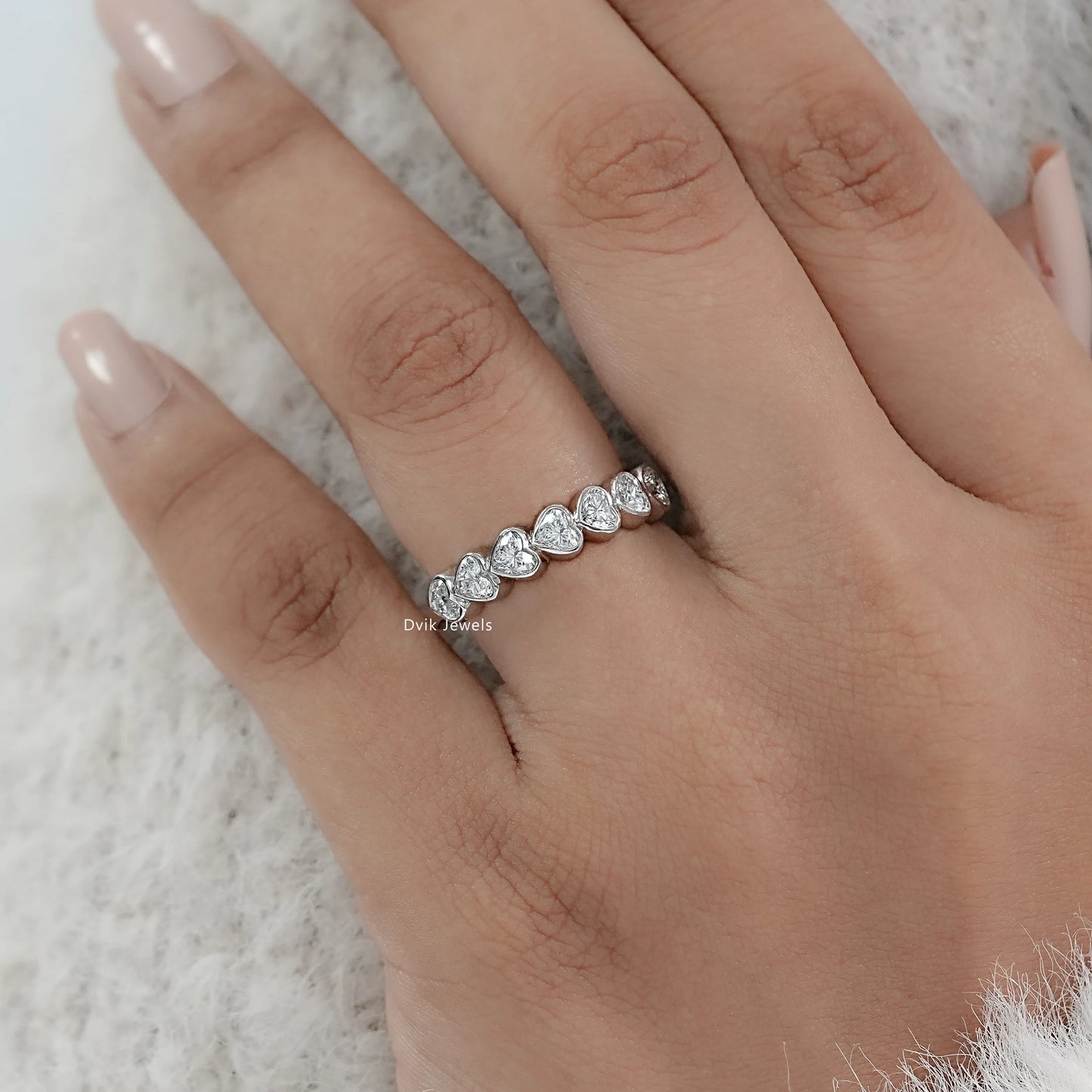 Bezel Set Heart Cut Lab Diamond Half Eternity Band