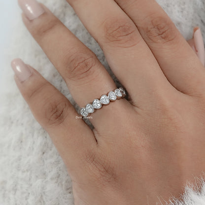 Bezel Set Heart Cut Lab Diamond Half Eternity Band