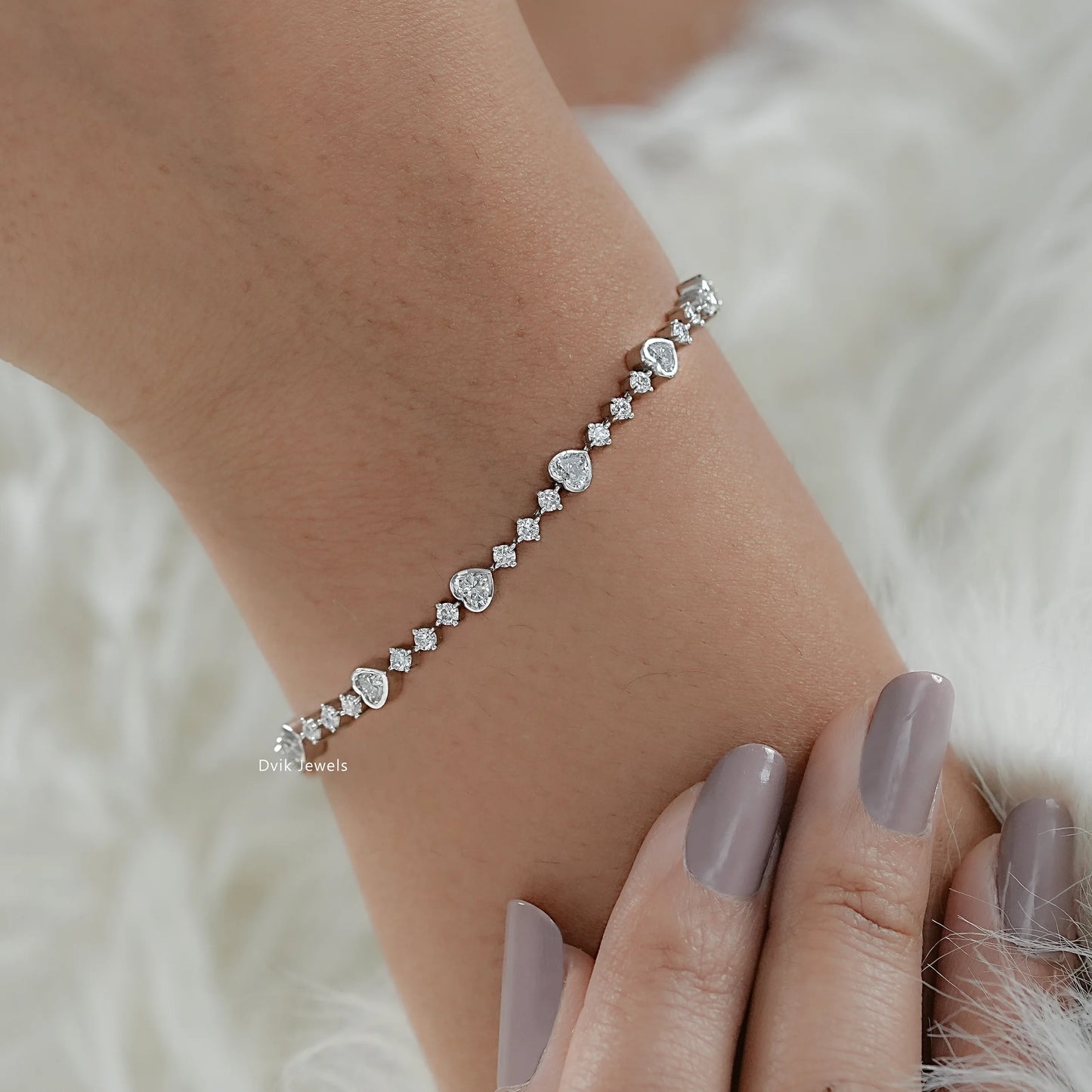 Mixed Heart and Round Cut Lab Diamond Tennis Bracelet