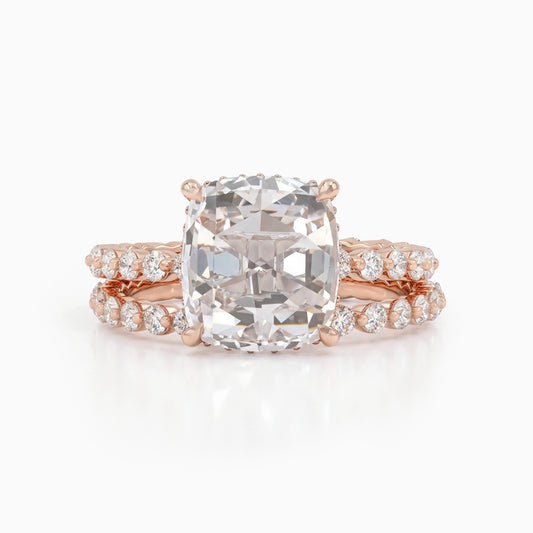 Rose Cut Cushion Lab Diamond Bridal Ring Set