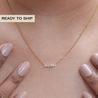 Round And Baguette Diamond Bar Necklace