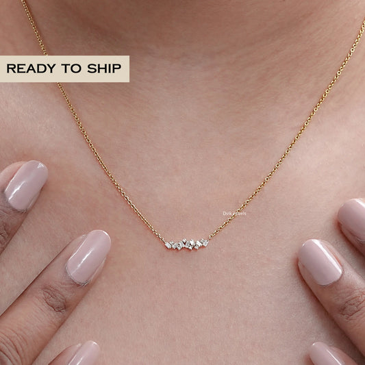 Round And Baguette Diamond Bar Necklace