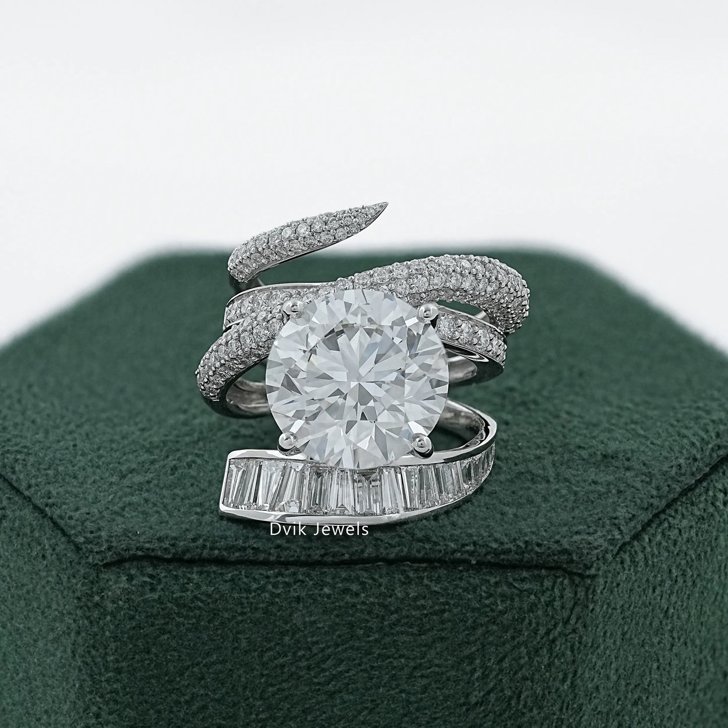 Round And Baguette Diamond Pave Cocktail Ring