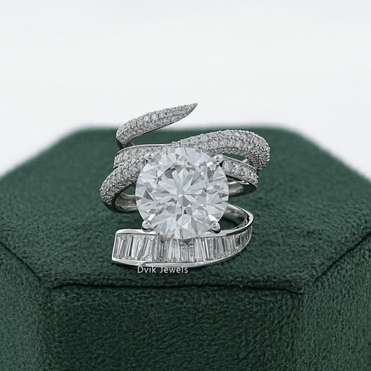 Round And Baguette Diamond Pave Cocktail Ring