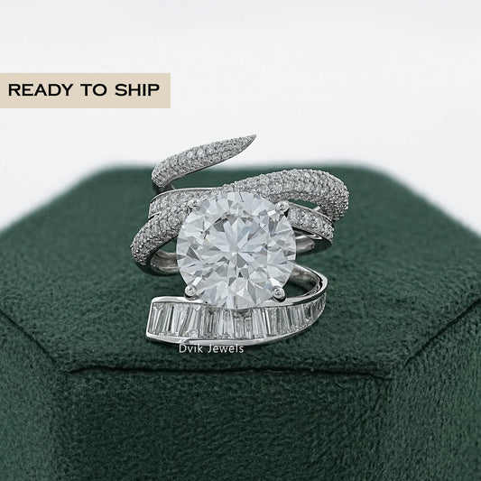 Round And Baguette Cut Diamond Pave Cocktail Ring