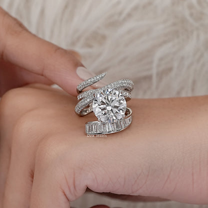Round And Baguette Diamond Pave Cocktail Ring