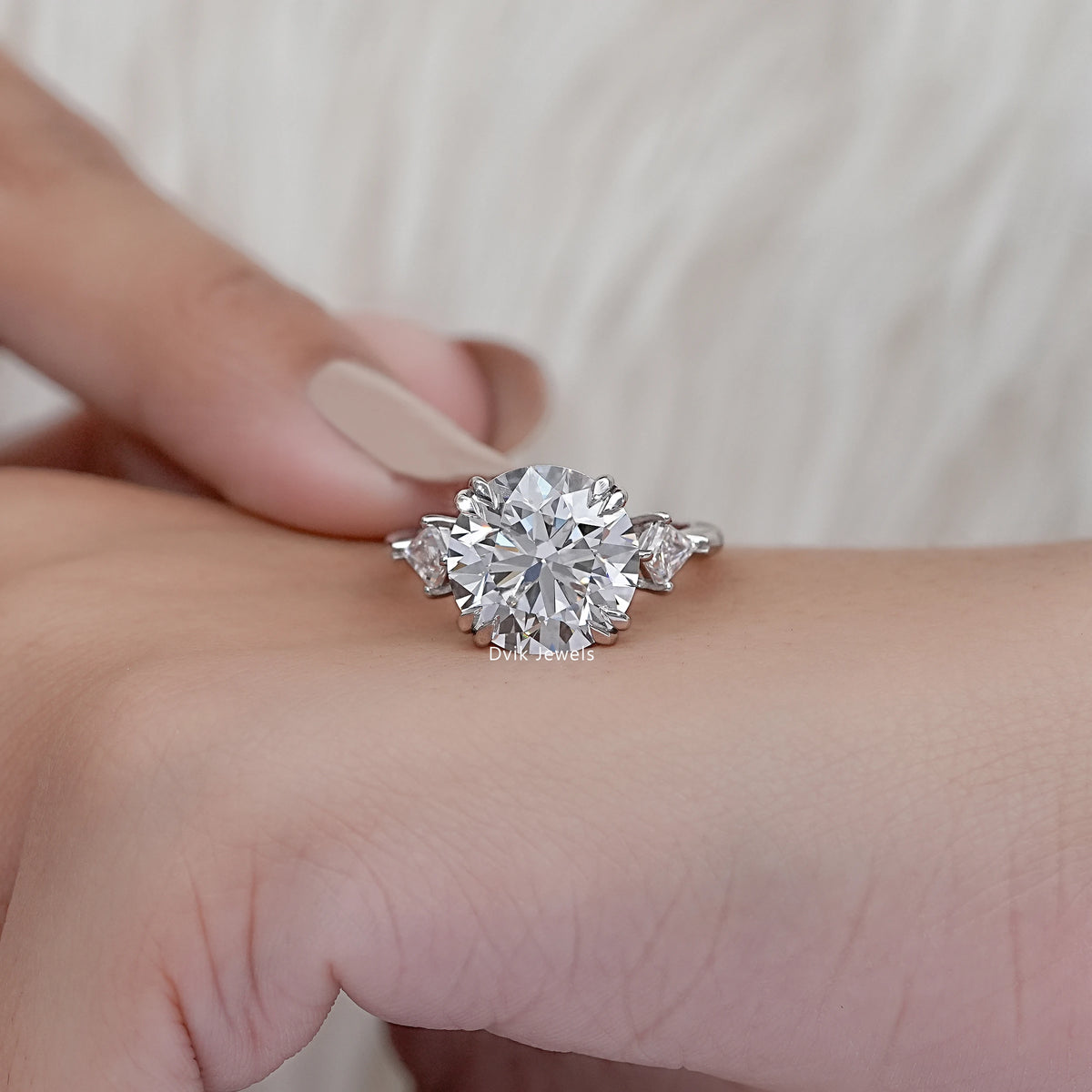 Round And Kite Cut Three Stone Engagement Ring