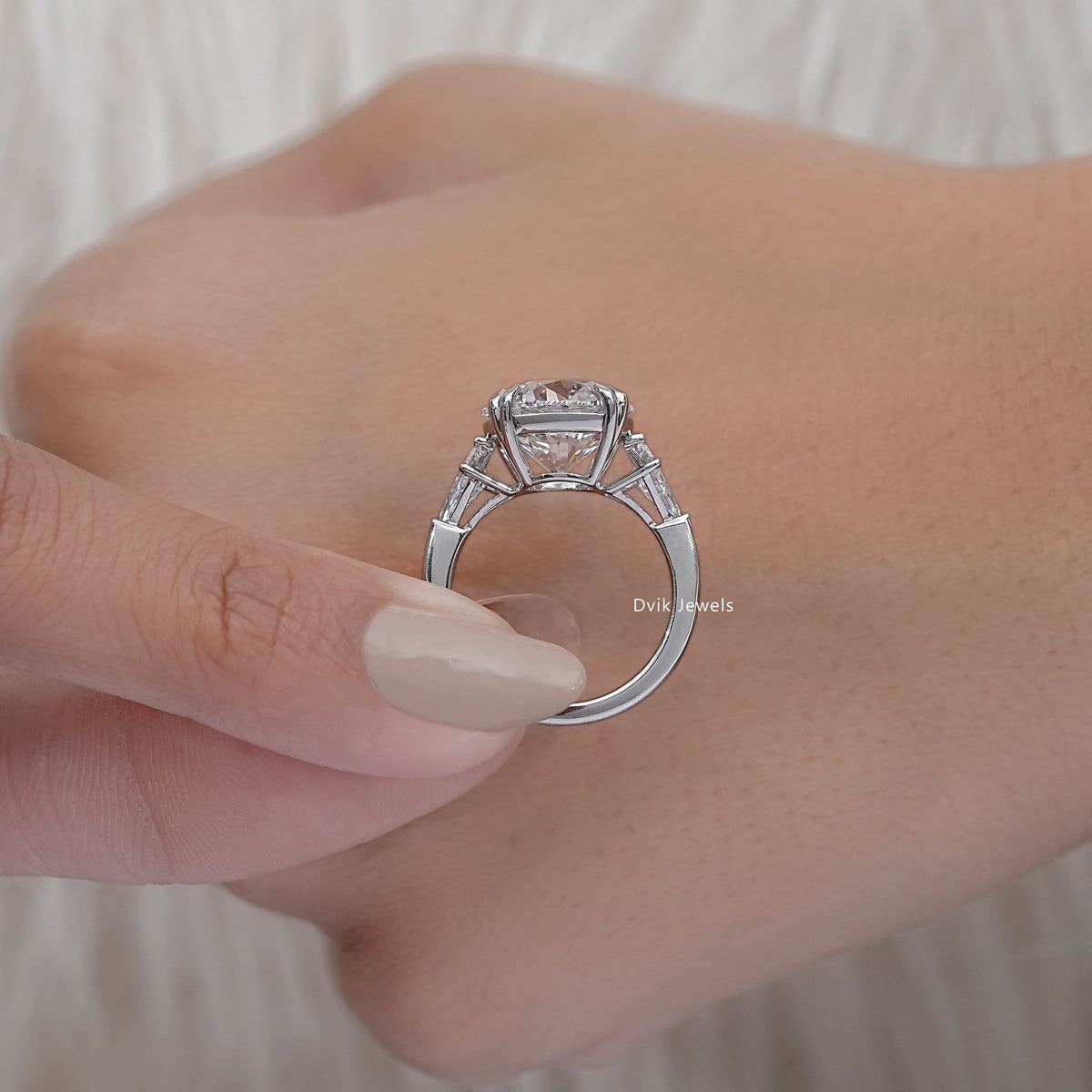 Round And Kite Cut Three Stone Engagement Ring