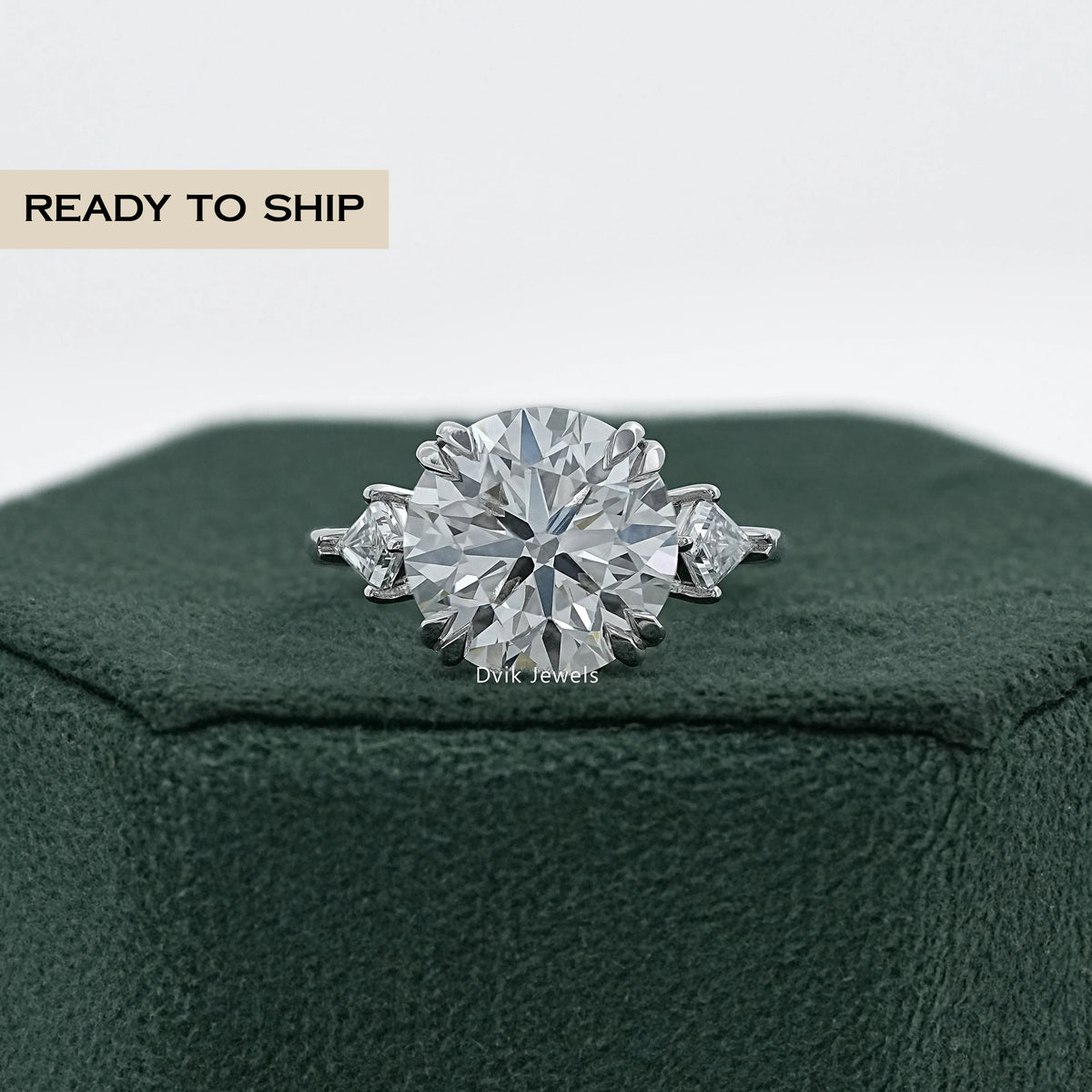 Round And Kite Cut Three Stone Engagement Ring