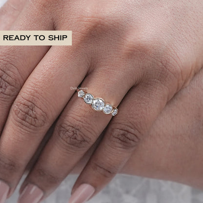 Round And Pentagon Diamond Bezel Set Five Stone Ring