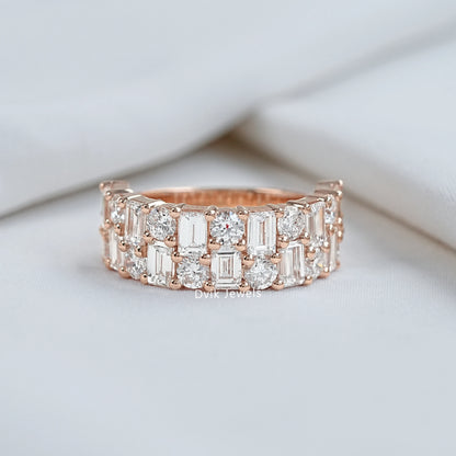 Round And Baguette Lab Diamond Half Eternity Band