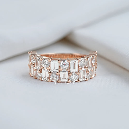 Round And Baguette Lab Diamond Half Eternity Band